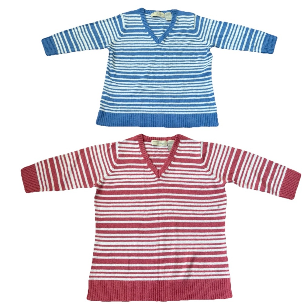 Penmans Plus Striped Short Sleeve Knit V-Neck Sweaters Size 1X Lot of 2